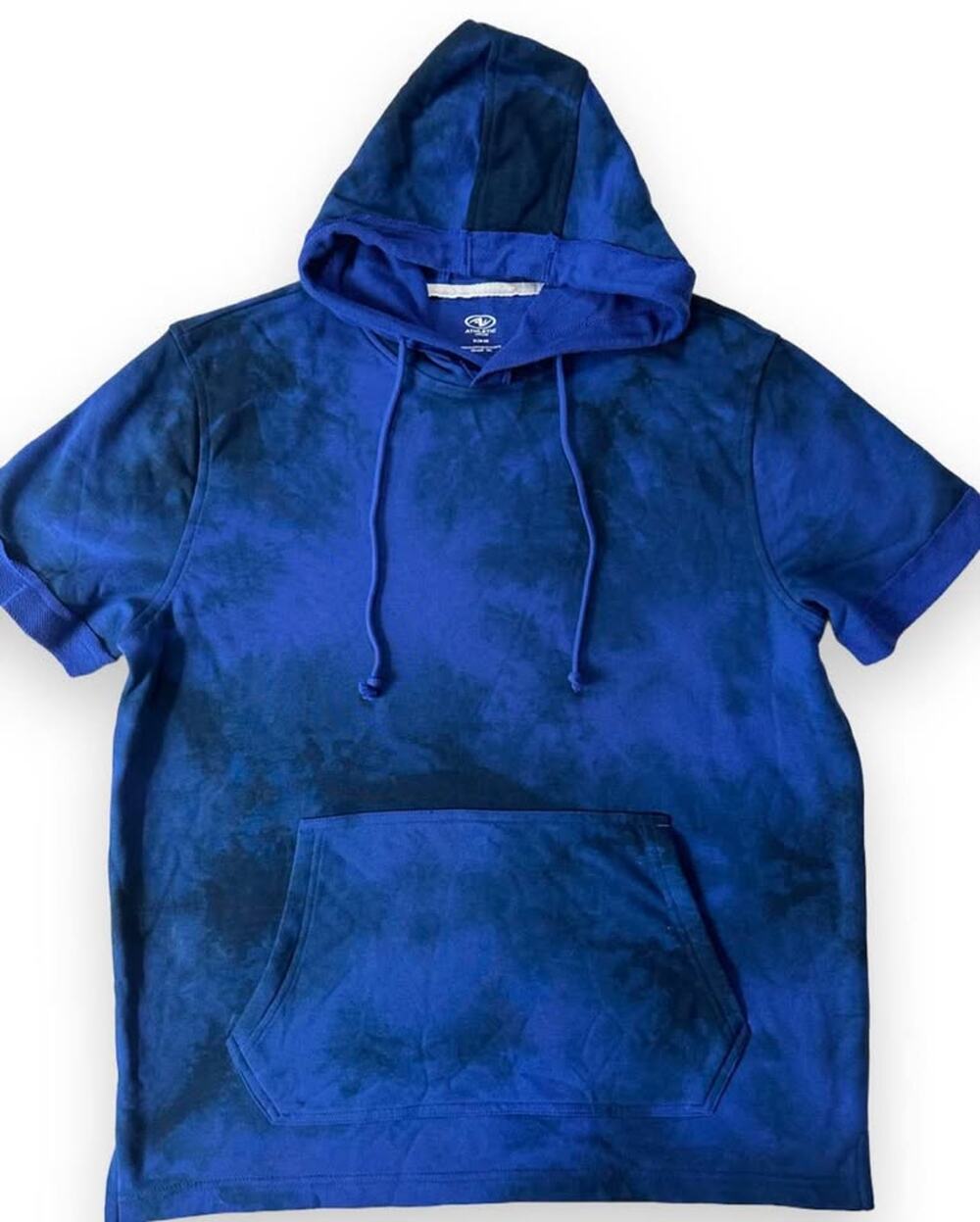 Mens Athletic Works Blue Tie Dye Short Sleeve Hoodie Size Medium